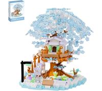 SANFUNET Cherry Blossom Tree House Building Blocks Set, 690 PCS Romantic Pink Sakura Micro Building Blocks, Not Compatible with Major Brands (bule)
