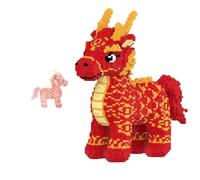 SANFUNET Chinese New Year Horse Lucky Block Set, Red Festive Micro Building Bricks with Prosperity Theme, DIY Adult Puzzle Toy, Home Decor Gift for Holiday