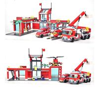 SANFUNET Firefighting-Themed Building Block Toy: Realistically Recreates a Fire Station with Ladder Truck, Command Vehicle, and Rescue Helicopter