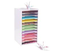 SANFURNEY 6" x 6" Origami Paper Organizer, 12 Tier Folding Papers Storage Rack, Desktop Traditional Origami Sheets Colored Paper Holder for Home School Classroom (White)