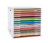 SANFURNEY Scrapbook Paper Organizer for Sizes 12" x 12", 15 Slots File Sorter Storage, Document Holder, Desktop Scrapbook Paper Organizer Rack for Home Office School (White, 15 Slots - Standard Size)