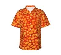 Sanfutian Baked Beans Food Men's 3D Print Casual Button Down Shirts, Novelty Hawaiian Short Sleeves M Black
