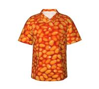 Sanfutian Baked Beans Food Men's 3D Print Casual Button Down Shirts, Novelty Hawaiian Short Sleeves M Black