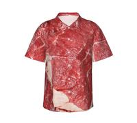 Sanfutian Beef Steak Funny Marble Meat Men's 3D Print Casual Button Down Shirts, Novelty Hawaiian Short Sleeves L Black
