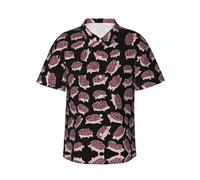 Sanfutian Hedgehog Men's 3D Print Casual Button Down Shirts, Novelty Hawaiian Short Sleeves L Black