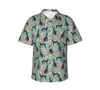 Sanfutian Italian Greyhound Dog Men's 3D Print Casual Button Down Shirts, Novelty Hawaiian Short Sleeves M Black