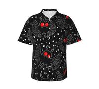 Sanfutian Mothman Night Men's 3D Print Casual Button Down Shirts, Novelty Hawaiian Short Sleeves 3XL Black