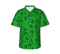 Sanfutian Question Mark in Green Men's 3D Print Casual Button Down Shirts, Novelty Hawaiian Short Sleeves M