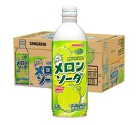 Sangaria Japanese Fizzy Soft Drink Ramune Soda Drinks Ramu Bottle - Original, Grape, Melon and Orange Flavour 500ml (Box of 24) (Melon Flavo)