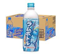 Sangaria Japanese Fizzy Soft Drink Ramune Soda Drinks Ramu Bottle - Original, Grape, Melon and Orange Flavour 500ml (Box of 24) (Original Flavour)