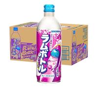 Sangaria Japanese Fizzy Soft Drink Ramune Soda Drinks Ramu Bottle - Original, Grape, Melon and Orange Flavour 500ml (Box of 24) (Grape Flavour)