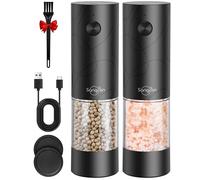 Sangcon Electric Salt and Pepper Grinder Set USB Rechargeable,Large Capacity Automatic Salt and Pepper Grinder Set,One Hand Operation,6 Adjustable Coarseness & LED Lights with Dust Cover