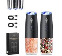 sangcon Gravity Electric Salt and Pepper Grinder Set, USB Rechargeable with LED Light, One Hand Operation, Automatic Grinding, Adjustable Coarseness (Black)