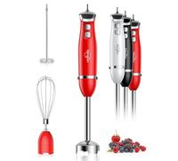 Sangcon Handheld Immersion Blender, 3 in 1 Electric Hand Blender, 400W Hand Blender, Stainless Steel Blender with Whisk, Milk Frother Accessories, Red