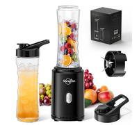 Sangcon Mini Blender Smoothie Maker, Personal Portable Electric Smoothie Mixer for Shakes & Smoothies, 2x600ML BPA-Free Tritan To-Go Bottles with Lids, 4-Blade System, Pulse Control, Black