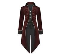 Sangdut Men’s Medieval Steampunk Tailcoat Jacket, Male Victorian Renaissance Gothic Retro Vintage Embroidery Coat Halloween Party Cosplay Pirate Vampire Gentleman Costumes for Adult (Red, L)