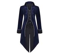 Sangdut Men’s Medieval Steampunk Tailcoat Jacket, Male Victorian Renaissance Gothic Retro Vintage Embroidery Coat Halloween Party Cosplay Pirate Vampire Gentleman Costumes for Adult (Dark Blue, XXL)