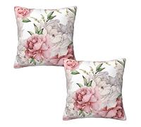 Sanghing Pink Peony Floral Throw Pillow Covers Set of 2 Spring Decorative Couch Pillow Case Outdoor Farmhouse Sofa Cushion Cover Decor for Bed Living Room 18" X 18"