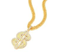 Sanglarst Gold Chain Necklace with Dollar Sign, 25.6 Inch Golden Ultra Luxury Looking Feeling Real Solid 14K Gold plated Curb Fake Neck Chain for Party Dancing…, 22INCH-0.6CM, Stainless Steel, Agate