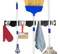 Sangle Sopffy Broom Holder Wall Mount - Tool Organizer Rack With 3 Positions and 4 Hooks - Anti-Slip Mop Organizer for Garage and Laundry Room Storage - 16.4 Inch (Black)