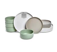 Sango 12-Piece Stoneware Dinnerware Set for 4, Satin Glazed Plates and Bowls Sets with Matte Finish, Ceramic Dish Set, Durable Kitchen Dishes, Microwave & Dishwasher Safe for Casual Dining, Rollo Alta