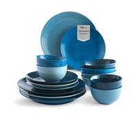 Sango Siterra Artist's Blend 16-Piece Stoneware Dinnerware Set - Service for 4, Ocean Blue Glossy Glaze with Unique Speckled Design, for Everyday Dining & Entertainment, Microwave & Dishwasher Safe