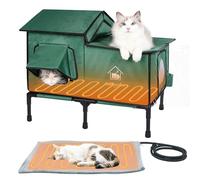 Sangoodier Outdoor Cat House, Heated Cat Bed with Cat Heating Pad, Large Heated Cat House for Pets Up to 55lbs for Garden, Patio, or Backyard (Green-L)