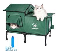 Sangoodier Outdoor Cat House Weatherproof, Summer Cooling Outside Cat Houses with Freezing Bottle, Foldable Cats Shelter, Large Cave Bed for Pets Up to 55lbs for Garden, Patio, or Backyard (Green-L)