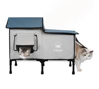 Sangoodier Outdoor Cat House Weatherproof, Summer Cooling Outside Cat Houses with Freezing Bottle, Foldable Cats Shelter, Large Cave Bed for Pets Up to 55lbs for Garden, Patio, or Backyard (Grey-L)