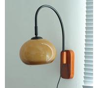 SANGPAO Nordic Light Luxury Plug In Modern Wall Sconce Mid Century With White Milk Glass Vintage Industrial Wood Wall Light Hardwired Smoke Grey Amber Farmhouse Reading Wall Lamp For Bedroom Bedside