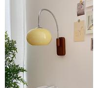 SANGPAO Nordic Light Luxury Plug In Modern Wall Sconce Mid Century With White Milk Glass Vintage Industrial Wood Wall Light Hardwired Smoke Grey Amber Farmhouse Reading Wall Lamp For Bedroom Bedside