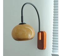 SANGPAO Nordic Light Luxury Plug In Modern Wall Sconce Mid Century With White Milk Glass Vintage Industrial Wood Wall Light Hardwired Smoke Grey Amber Farmhouse Reading Wall Lamp For Bedroom Bedside