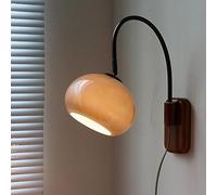 SANGPAO Nordic Light Luxury Plug In Modern Wall Sconce Mid Century With White Milk Glass Vintage Industrial Wood Wall Light Hardwired Smoke Grey Amber Farmhouse Reading Wall Lamp For Bedroom Bedside