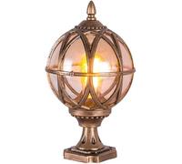 SANGPAO Rustproof Decoration Outdoor Post Light Fixtures Bronze Round Glass Brown Exterior Deck Fence Cap Light Fixture Aluminum Antique Pole Pier Mount Lamp Pillar Top Lantern For Patio Porch
