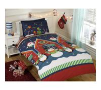 Rapport Home Kids Christmas Duvet Cover Set | Festive Father Christmas, Snowman & Penguin Design Bedding | Soft Single 2-Piece Quilt Set | Multi-Colour