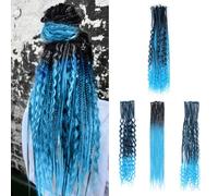 Sangtok 3 in 1 Dreadlock Extensions 24 Inch 30 Pieces Ombre Blue Mixed Dreadlock Extension Set SE Dreadlocks with Curly Dreadlocks for White Women 24 Inch 30 Pieces