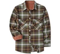 SANGTREE Boys and Mens Flannel Shirts Long Sleeve Button Down Plaid Shirts,Corduroy Collar, Green Brown White, 5-6 Years