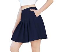SANGTREE Girl Women Plus Size Pleated Uniform Casual Skater Tennis Skirt with Elastic Waist and Pockets, A# Plain-navy, M