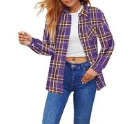 SANGTREE Girls Plaid Flannel Shirt, A Purple, 8-9 Years