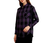 SANGTREE Girls & Women's Button Down Shirts Long Sleeve Flannel Shirt, Black Purple, XL