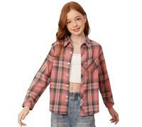SANGTREE Girls' Women's Long Sleeve Flannel Plaid Shirt Button Down Cotton Shirts, 3 Months - US 2XL, Orange Pink, 11-12 Years