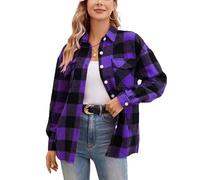 SANGTREE Girls' Women's Plaid Flannel Shacket Casual Button Down Jacket, Plaid Jacket -Purple Black, XXL
