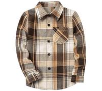 SANGTREE Mens & Boys Plaid Shirt Long Sleeve Button Down Flannel Shirts, US 3 Months - Adult 9XL, 1# Brown, 9-10 Years