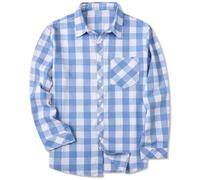 SANGTREE Mens & Boys Plaid Shirt Long Sleeve Button Down Flannel Shirts, US 3 Months - Adult 9XL, Blue White, 9-10 Years
