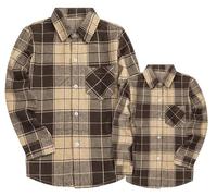 SANGTREE Mens & Boys Plaid Shirt Long Sleeve Button Down Flannel Shirts, US 3 Months - Adult 9XL, Khaki Plaid, 10-11 Years