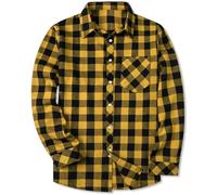 SANGTREE Mens & Boys Plaid Shirt Long Sleeve Button Down Flannel Shirts, US 3 Months - Adult 9XL, Yellow Black Plaid, 14-15 Years