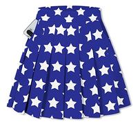 SANGTREE Women Girls Pleated Skirts with Shorts, Elastic Waist Uniform Plus Size Tennis Casual Skirt, 2 Years - US 4XL, A# Blue White Star With 2 Pockets, L
