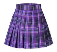 SANGTREE Women Plaid Pleated Skirt School Uniform High Waist Plus Size A Line Skort for Girls with Pockets and Shorts, Plaid-charm Purple, 13-14 Years