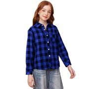 SANGTREE Womens and Girls Long Sleeve Casual Button Down Plaid Shirts, 3 Months - Adult 2XL, A Blue Plaid, 11-12 Years
