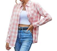 SANGTREE Womens and Girls Long Sleeve Casual Button Down Plaid Shirts, 3 Months - Adult 2XL, A Pink White Plaid, S